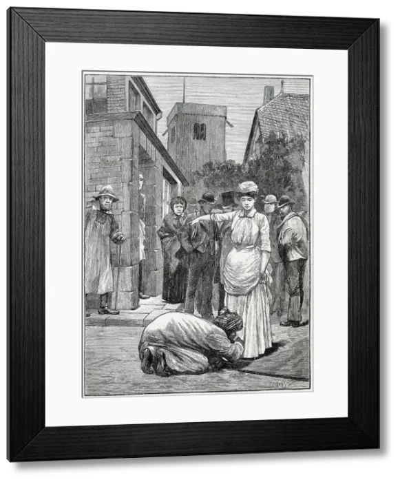 Framed Print : She spoke in a sharp and commanding voice. Illustration by Richard Caton Woodville to the story, Uncle Jeremy's Household by Arthur Conan Doyle in The Boy's Own Paper. Date: 1887 Framed Print : She spoke in a sharp and commanding voice. Illustration by Richard Caton Woodville to the story, Uncle Jeremy's Household by Arthur Conan Doyle in The Boy's Own Paper. Date: 1887