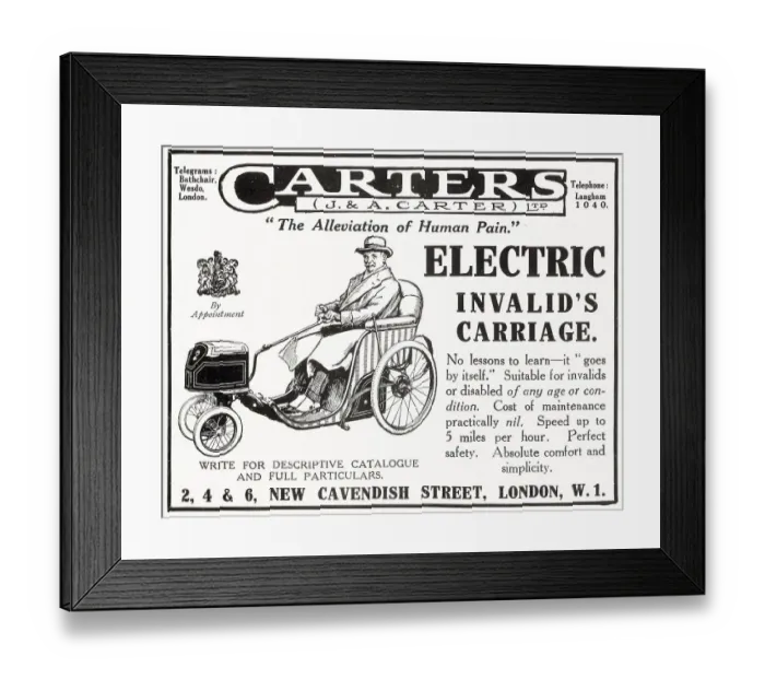 Framed Print : Advert for Carters Electric Invalid Chair 1922 Framed Print : Advert for Carters Electric Invalid Chair 1922