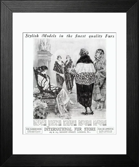 Framed Print : Stylish evening fur cloaks, stoles and coats. Date: 1922 Framed Print : Stylish evening fur cloaks, stoles and coats. Date: 1922
