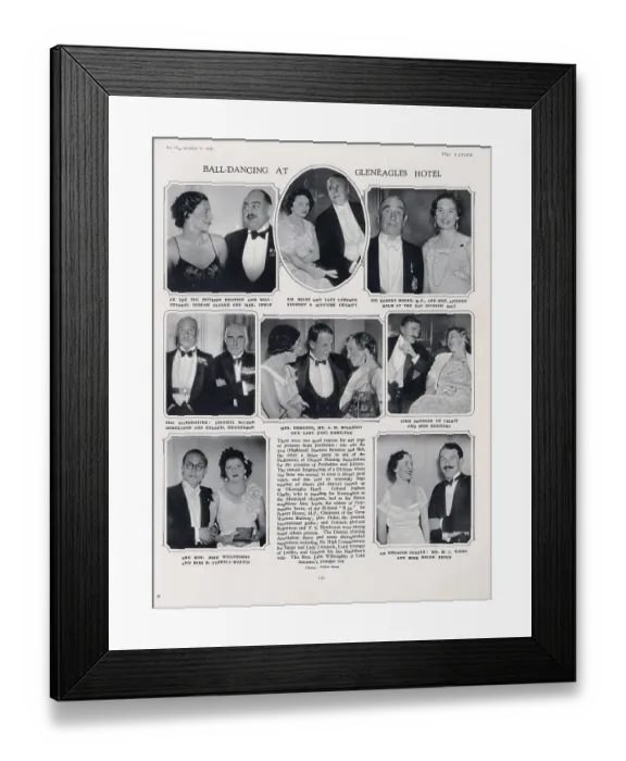 Framed Print : Page from The Tatler, 28th October 1936: Ball-dancing at Gleneagles Hotel. Date: 1936 Framed Print : Page from The Tatler, 28th October 1936: Ball-dancing at Gleneagles Hotel. Date: 1936