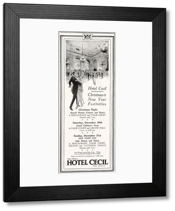 Framed Print : Christmas and New Year Festivities. Children's party on the 30th of December and on New Years Eve, special dinner, concert and dance until 2 a.m. Date: 1922 Framed Print : Christmas and New Year Festivities. Children's party on the 30th of December and on New Years Eve, special dinner, concert and dance until 2 a.m. Date: 1922