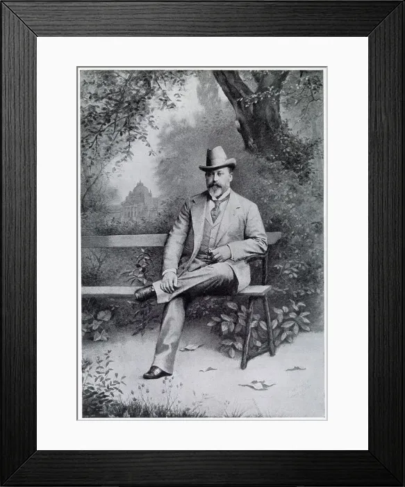 Framed Print : Albert Edward, Prince of Wales (later Edward VII), at Homburg, Germany, wearing casual attire. Date: 1896 Framed Print : Albert Edward, Prince of Wales (later Edward VII), at Homburg, Germany, wearing casual attire. Date: 1896