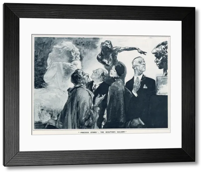 Framed Print : Precious Stones: The Sculptor's Gallery. A group of people looking at sculptures in a gallery. Date: 1933 Framed Print : Precious Stones: The Sculptor's Gallery. A group of people looking at sculptures in a gallery. Date: 1933