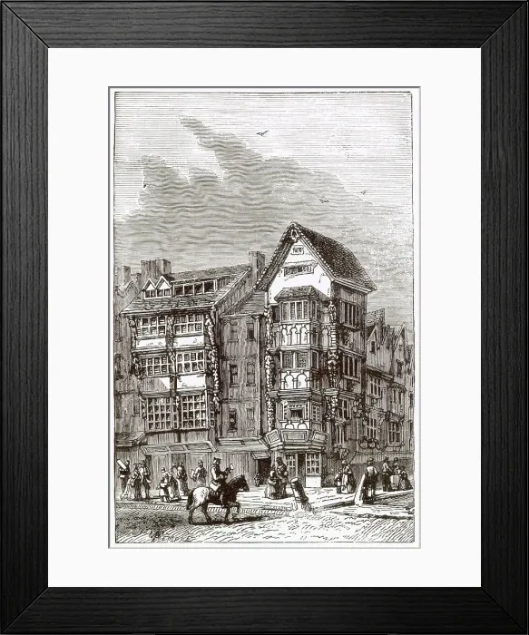 Framed Print : Isaak Walton's house at the corner of Fleet Street and Chancery Lane, London. Date: 19th century Framed Print : Isaak Walton's house at the corner of Fleet Street and Chancery Lane, London. Date: 19th century