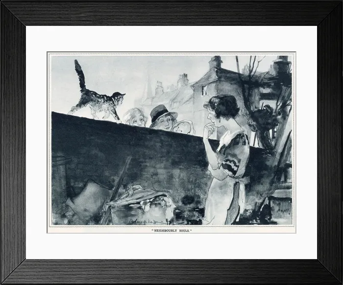 Framed Print : A woman talks to three people separated from her by a fence. Date: 1933 Framed Print : A woman talks to three people separated from her by a fence. Date: 1933
