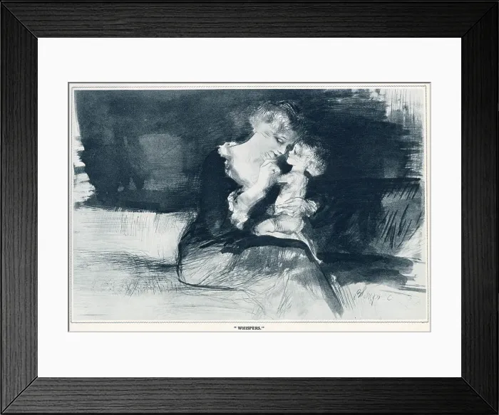 Framed Print : A mother whispers into her child's ear while sitting on her lap. Date: 1933 Framed Print : A mother whispers into her child's ear while sitting on her lap. Date: 1933