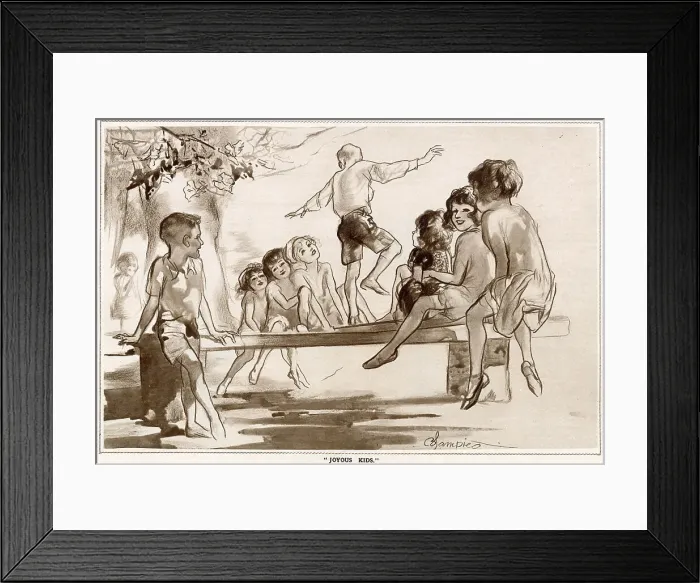 Framed Print : Children playing outside near the waters edge, enjoying being with their friends. Date: 1933 Framed Print : Children playing outside near the waters edge, enjoying being with their friends. Date: 1933