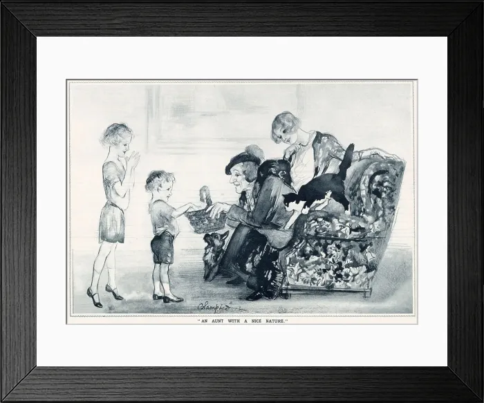 Framed Print : An Aunt gives sweets to her niece and nephew, with their mother watching from behind. Date: 1933 Framed Print : An Aunt gives sweets to her niece and nephew, with their mother watching from behind. Date: 1933
