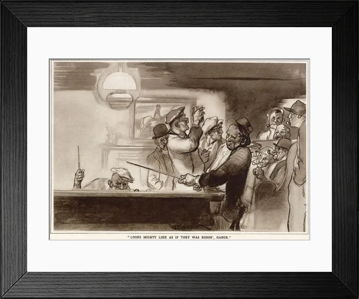 Framed Print : Looks Mighty Like as if they were Kissin, Garge. Farmers in the pub playing a game of pool. Date: 1933 Framed Print : Looks Mighty Like as if they were Kissin, Garge. Farmers in the pub playing a game of pool. Date: 1933