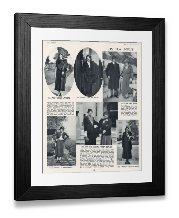 Framed Print : Page from The Tatler, 28th March 1934: Riviera News featuring Madame van der Heyden Hauzeur, Lady de Bathe, Sir E and Lady Wills, Mlle Chanel at Roquebrune, the Hon Mrs Alistair Cooper and the Dowager Lady Glanusk and Mrs Lorenzo Mitchell-Henry Framed Print : Page from The Tatler, 28th March 1934: Riviera News featuring Madame van der Heyden Hauzeur, Lady de Bathe, Sir E and Lady Wills, Mlle Chanel at Roquebrune, the Hon Mrs Alistair Cooper and the Dowager Lady Glanusk and Mrs Lorenzo Mitchell-Henry