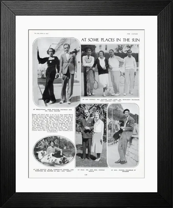 Framed Print : Page from The Tatler, 27th April 1932: At Some Places in the Sun featuring Marlene Dietrich and Cecil Beaton in Hollywood; Mr Haxton, Lady Leon, Somerset Maugham and Leovald the Pro at Cap Ferrat; Mlle Gabrielle Chanel Framed Print : Page from The Tatler, 27th April 1932: At Some Places in the Sun featuring Marlene Dietrich and Cecil Beaton in Hollywood; Mr Haxton, Lady Leon, Somerset Maugham and Leovald the Pro at Cap Ferrat; Mlle Gabrielle Chanel
