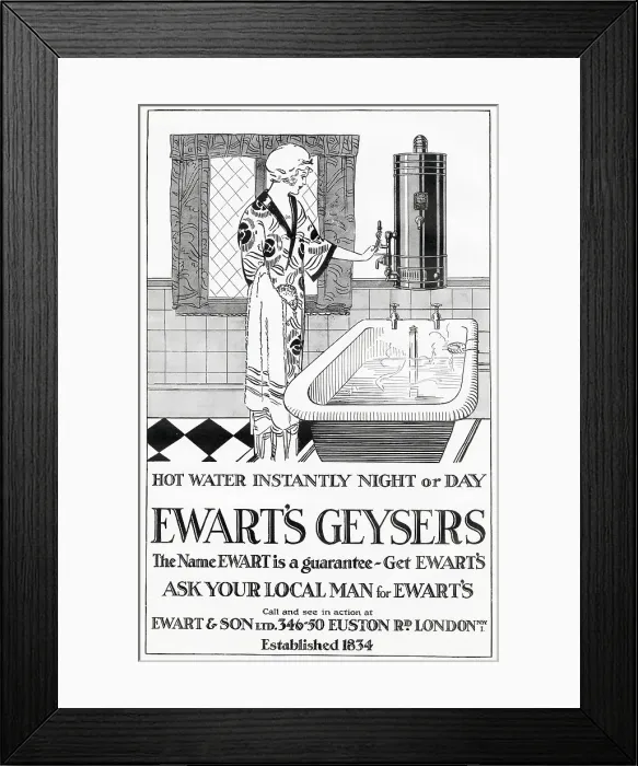 Framed Print : Advert for Ewart's Geysers 1924 Framed Print : Advert for Ewart's Geysers 1924
