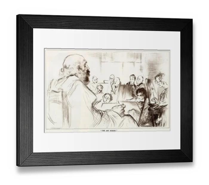 Framed Print : Leaves from Life: a New Series of Studies by Edmund Blampied. A class of art students drawing from a life model of a bearded gentleman. Date: 1933 Framed Print : Leaves from Life: a New Series of Studies by Edmund Blampied. A class of art students drawing from a life model of a bearded gentleman. Date: 1933