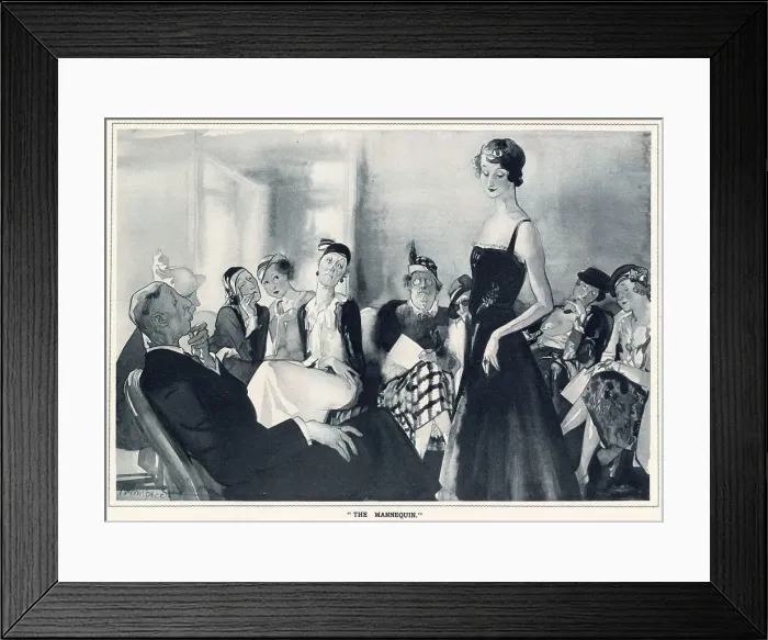 Framed Print : Leaves from Life: a New Series of Studies by Edmund Blampied. A model shows off the latest fashions at a show. Date: 1933 Framed Print : Leaves from Life: a New Series of Studies by Edmund Blampied. A model shows off the latest fashions at a show. Date: 1933