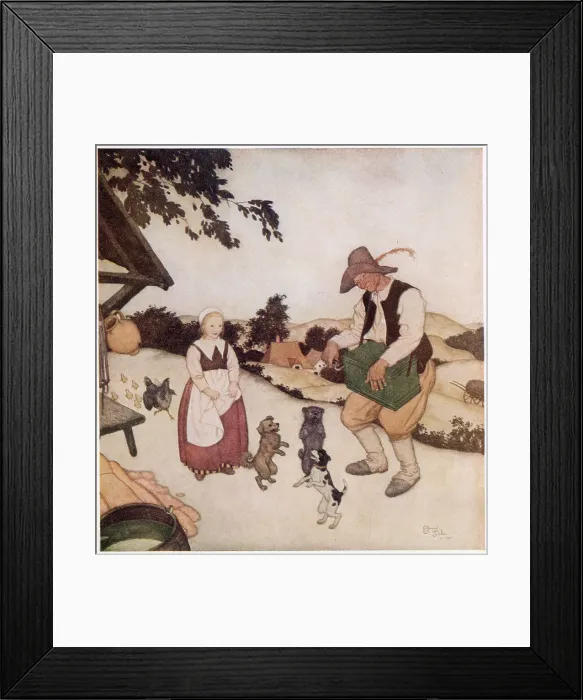 Framed Print : White Caroline and Black Caroline: A Flemish fairy tale. An itinerant musician passes by Framed Print : White Caroline and Black Caroline: A Flemish fairy tale. An itinerant musician passes by