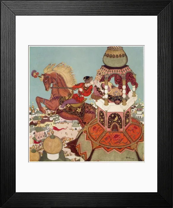 Framed Print : Ivan and the Chestnut Horse, a Russian fairy tale. The chestnut horse seemed to linger in the air at the top of its leap while that kiss endured. Ivan wins the hand of the princess in marriage by leaping to the top of the tower Framed Print : Ivan and the Chestnut Horse, a Russian fairy tale. The chestnut horse seemed to linger in the air at the top of its leap while that kiss endured. Ivan wins the hand of the princess in marriage by leaping to the top of the tower