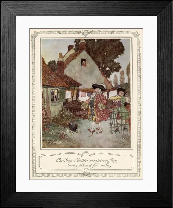 Framed Print : The Prime Minister was kept very busy during the next few weeks. Scene from Cinderella illustrated by Edmund Dulac. Date: 1911 Framed Print : The Prime Minister was kept very busy during the next few weeks. Scene from Cinderella illustrated by Edmund Dulac. Date: 1911