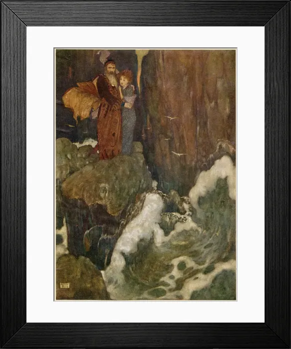 Framed Print : The Tempest by William Shakespeare. Act I, scene II. Miranda: O, the cry did knock against my very heart. Illustration by Edmund Dulac. Date: 1908 Framed Print : The Tempest by William Shakespeare. Act I, scene II. Miranda: O, the cry did knock against my very heart. Illustration by Edmund Dulac. Date: 1908