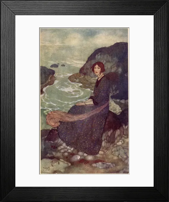 Framed Print : The Tempest by William Shakespeare. Act I, scene II. Prospero: What seest thou else in the dark backward and abysm of time? Miranda on the island. Illustration by Edmund Dulac. Date: 1908 Framed Print : The Tempest by William Shakespeare. Act I, scene II. Prospero: What seest thou else in the dark backward and abysm of time? Miranda on the island. Illustration by Edmund Dulac. Date: 1908