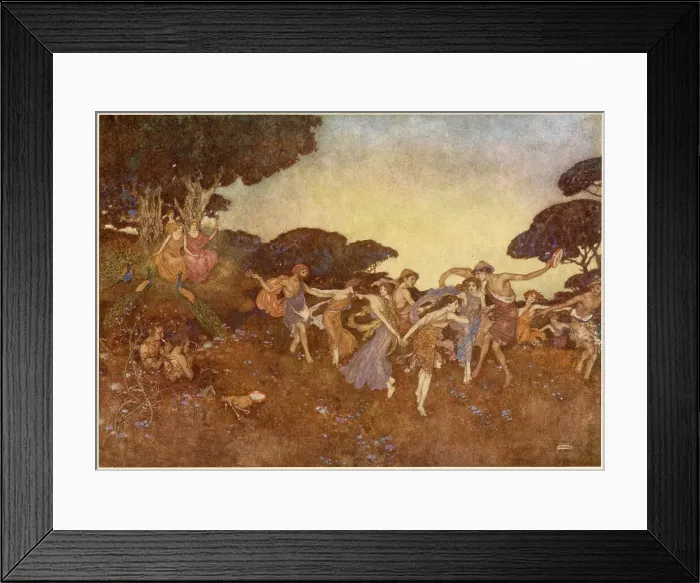 Framed Print : The Tempest by William Shakespeare. Act IV, scene I. Enter certain Reapers, properly habited: they join with the Nymphs in a graceful dance. Illustration by Edmund Dulac. Date: 1908 Framed Print : The Tempest by William Shakespeare. Act IV, scene I. Enter certain Reapers, properly habited: they join with the Nymphs in a graceful dance. Illustration by Edmund Dulac. Date: 1908