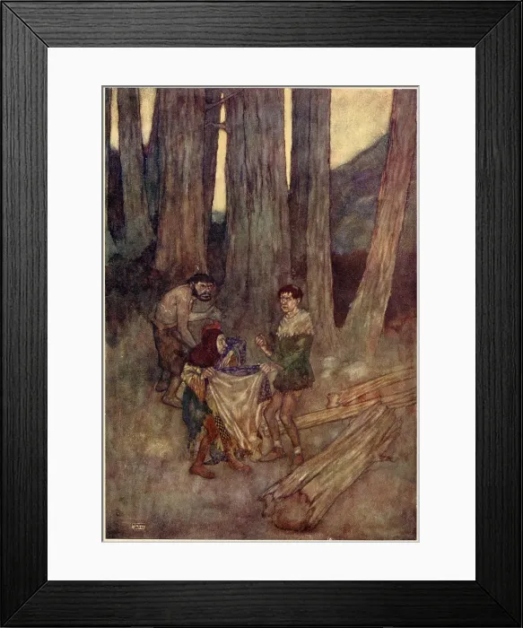Framed Print : The Tempest by William Shakespeare. Act IV, scene I. Stephano: Put off that gown, Trinculo; by this hand I'll have that gown. Illustration by Edmund Dulac. Date: 1908 Framed Print : The Tempest by William Shakespeare. Act IV, scene I. Stephano: Put off that gown, Trinculo; by this hand I'll have that gown. Illustration by Edmund Dulac. Date: 1908