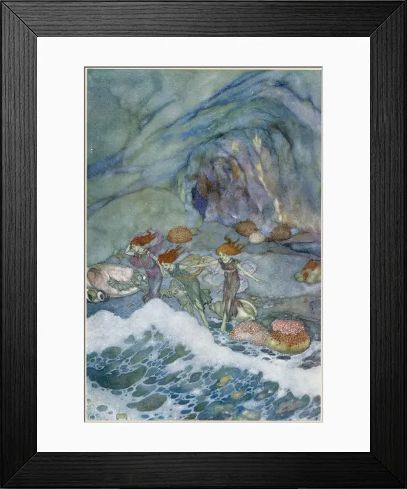 Framed Print : The Tempest by William Shakespeare. Act V, scene I. Prospero: And ye that on the sands with printless foot do chase the ebbing Neptune. Illustration by Edmund Dulac. Date: 1908 Framed Print : The Tempest by William Shakespeare. Act V, scene I. Prospero: And ye that on the sands with printless foot do chase the ebbing Neptune. Illustration by Edmund Dulac. Date: 1908