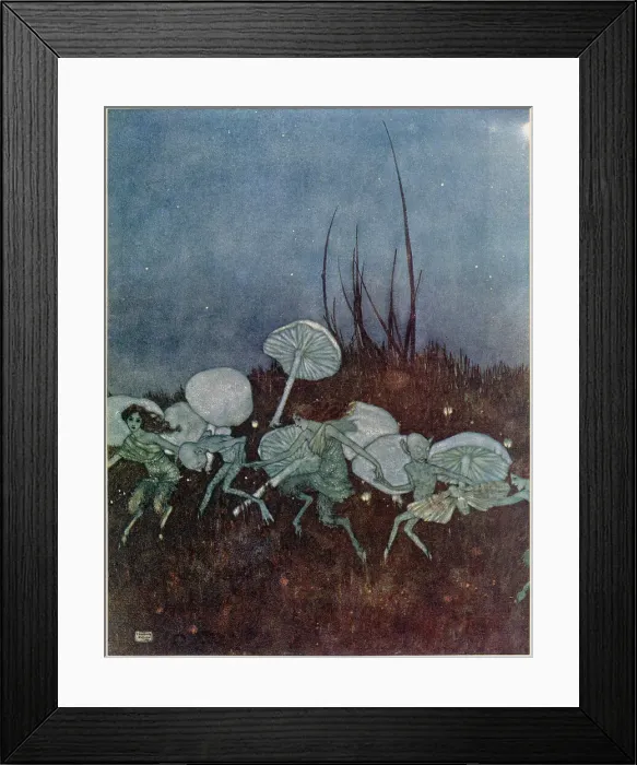 Framed Print : The Tempest by William Shakespeare. Act V, scene I. Prospero: You demi-puppets that by moonshine do the green sour ringlets make. Illustration by Edmund Dulac. Date: 1908 Framed Print : The Tempest by William Shakespeare. Act V, scene I. Prospero: You demi-puppets that by moonshine do the green sour ringlets make. Illustration by Edmund Dulac. Date: 1908
