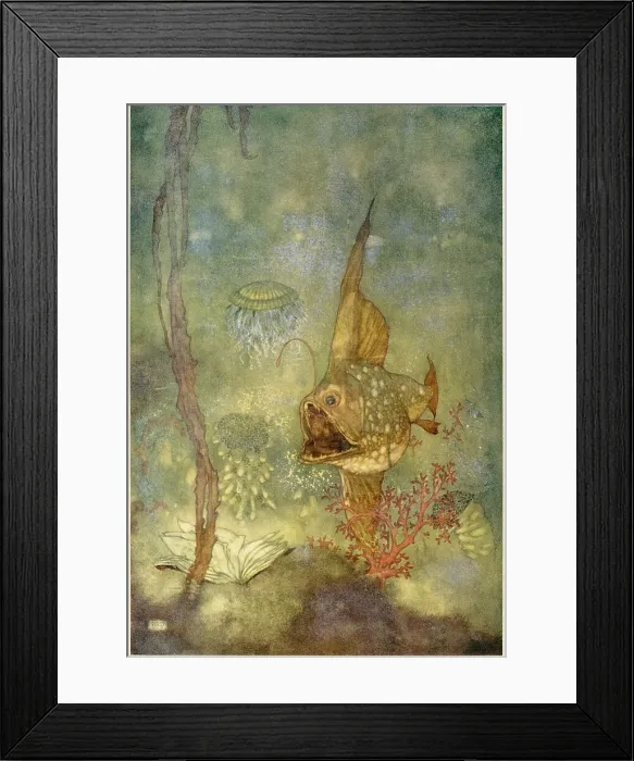 Framed Print : The Tempest by William Shakespeare. Act V, scene I. Prospero: And deeper than did ever plummet sound I'll drown my book. Illustration by Edmund Dulac. Date: 1908 Framed Print : The Tempest by William Shakespeare. Act V, scene I. Prospero: And deeper than did ever plummet sound I'll drown my book. Illustration by Edmund Dulac. Date: 1908