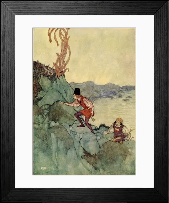 Framed Print : The Tempest by William Shakespeare. Act V, scene I. Boatswain: And were brought moping hither. Illustration by Edmund Dulac. Date: 1908 Framed Print : The Tempest by William Shakespeare. Act V, scene I. Boatswain: And were brought moping hither. Illustration by Edmund Dulac. Date: 1908