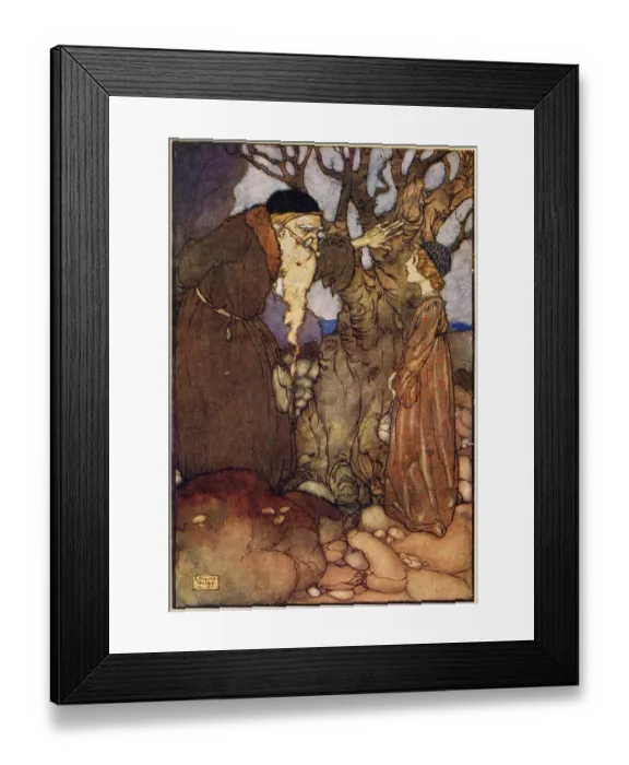 Framed Print : Please, she said. I want to be a nightingale. Scene from the story, The Bird of Shadows and the Sun-Bird, illustrated by Edmund Dulac. Date: 1913 Framed Print : Please, she said. I want to be a nightingale. Scene from the story, The Bird of Shadows and the Sun-Bird, illustrated by Edmund Dulac. Date: 1913