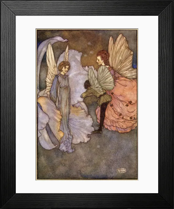 Framed Print : She smiled at him very graciously when he was introduced to her. Scene from Princess Orchid's Party illustrated by Edmund Dulac. Date: 1913 Framed Print : She smiled at him very graciously when he was introduced to her. Scene from Princess Orchid's Party illustrated by Edmund Dulac. Date: 1913