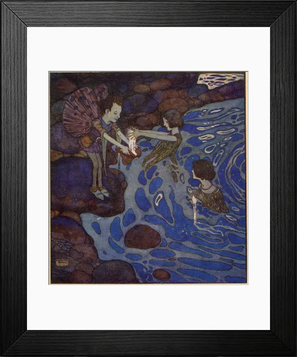 Framed Print : And because the silver of the moonshine-fairies is very light he was able to carry a great deal of it. Scene from The Cloud that Had No Lining illustrated by Edmund Dulac. Date: 1913 Framed Print : And because the silver of the moonshine-fairies is very light he was able to carry a great deal of it. Scene from The Cloud that Had No Lining illustrated by Edmund Dulac. Date: 1913