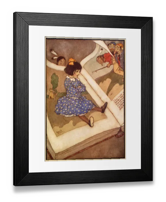 Framed Print : The other people in the book looked at her in surprise. Scene from the story A Little Girl in a Book illustrated by Edmund Dulac. Date: 1913