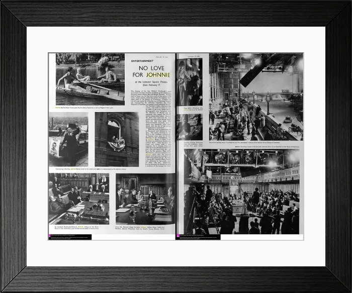 Framed Print : The filming of No Love for Johnnie (1961) - The Sphere - January 28, 1961 p138-139 Date: 1961 Framed Print : The filming of No Love for Johnnie (1961) - The Sphere - January 28, 1961 p138-139 Date: 1961
