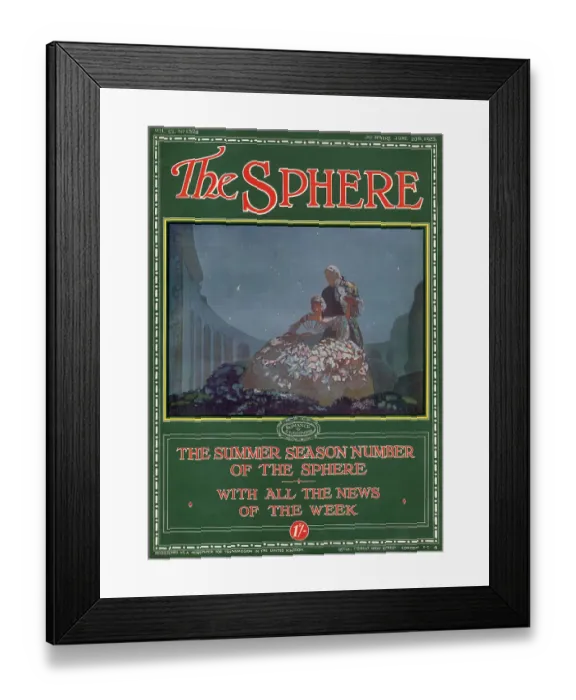 Framed Print : Outer cover of The Sphere magazine's Summer Season Number with an illustration showing an eighteenth century couple enjoying a moonlit tryst in a garden. Date: 1925 Framed Print : Outer cover of The Sphere magazine's Summer Season Number with an illustration showing an eighteenth century couple enjoying a moonlit tryst in a garden. Date: 1925