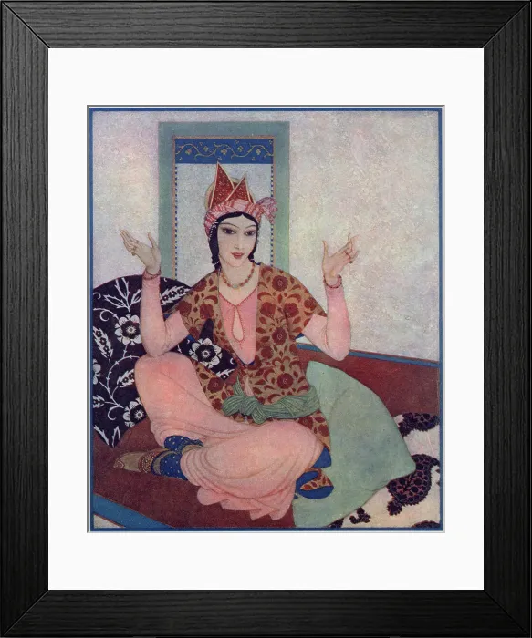 Framed Print : 1 of 4 illustrations by Edmund Dulac in The Sketch depicting characters from the Arabian Nights'. Scheherazade, the narrator of the thousand and one tales. Date: 1926