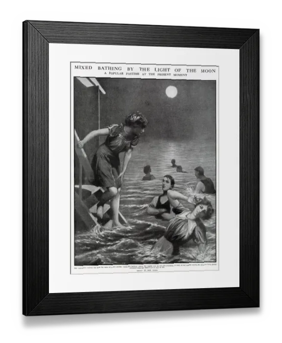 Framed Print : New pastime, where men and women went swimming outside at night at many seaside resorts. Date: 1911 Framed Print : New pastime, where men and women went swimming outside at night at many seaside resorts. Date: 1911