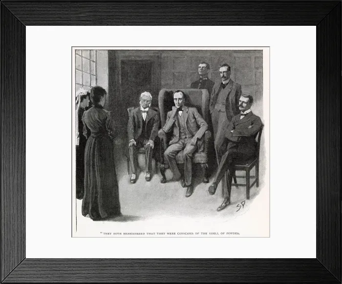 Framed Print : Sherlock Holmes - The Adventure of The Dancing Men. They both remembered that they were conscious of the smell of powder. Date: 1903 Framed Print : Sherlock Holmes - The Adventure of The Dancing Men. They both remembered that they were conscious of the smell of powder. Date: 1903