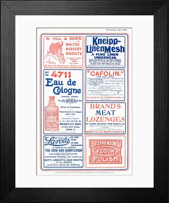 Framed Print : A variety of Advertisements from 1904 Date: 1904 Framed Print : A variety of Advertisements from 1904 Date: 1904