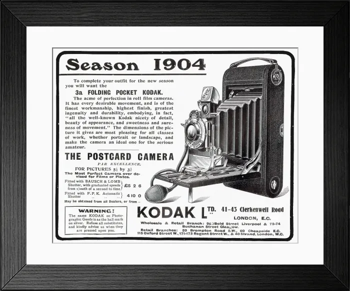 Framed Print : Kodak compact folding camera with roll film. Date: 1904 Framed Print : Kodak compact folding camera with roll film. Date: 1904