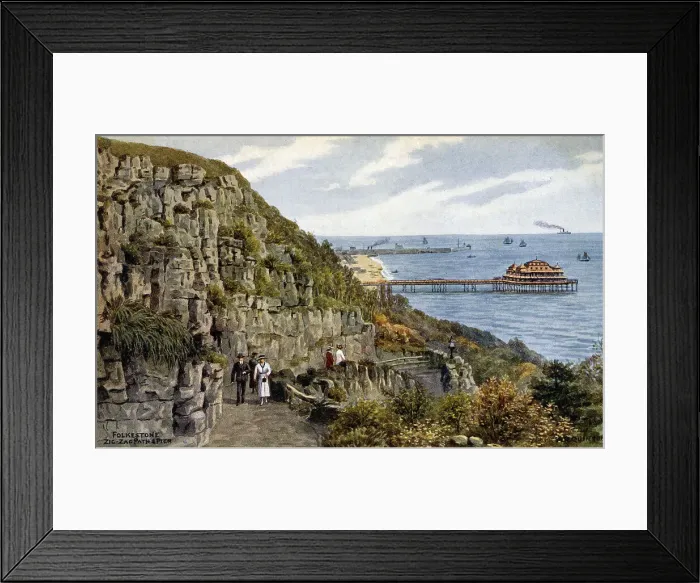 Framed Print : Zig-Zag Path and Pier, Folkestone, Kent. Date: 1923 Framed Print : Zig-Zag Path and Pier, Folkestone, Kent. Date: 1923