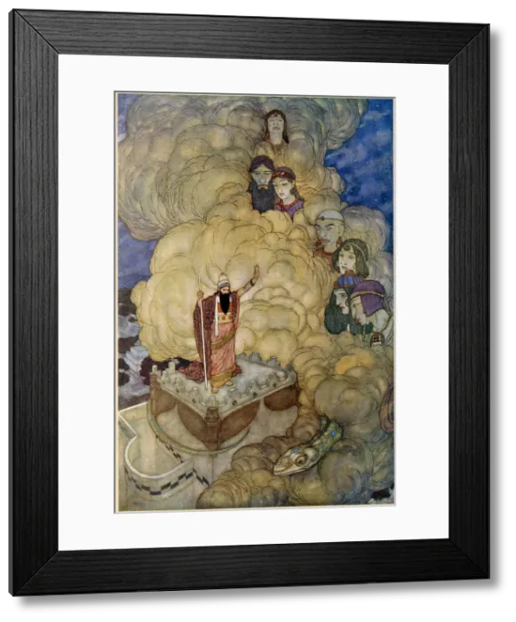 Framed Print : The Arabian Nights, illustration by Edmund Dulac. The Fisherman and the Genie. When having brought into submission all the rest of my race. Date: 1907 Framed Print : The Arabian Nights, illustration by Edmund Dulac. The Fisherman and the Genie. When having brought into submission all the rest of my race. Date: 1907