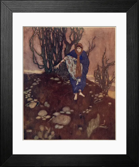 Framed Print : The Arabian Nights, illustration by Edmund Dulac. The Story of the King of the Ebony Isles. She went on to vent her malice upon the city and islands. Date: 1907 Framed Print : The Arabian Nights, illustration by Edmund Dulac. The Story of the King of the Ebony Isles. She went on to vent her malice upon the city and islands. Date: 1907