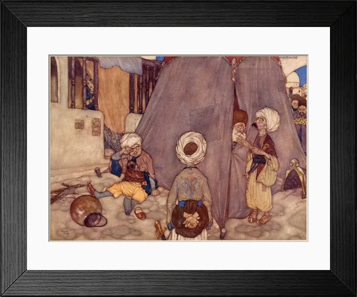 Framed Print : The Arabian Nights, illustration by Edmund Dulac. The Story of the King of the Ebony Isles. Great was the astonishment of the Vizier and the Sultan's escort. Date: 1907 Framed Print : The Arabian Nights, illustration by Edmund Dulac. The Story of the King of the Ebony Isles. Great was the astonishment of the Vizier and the Sultan's escort. Date: 1907