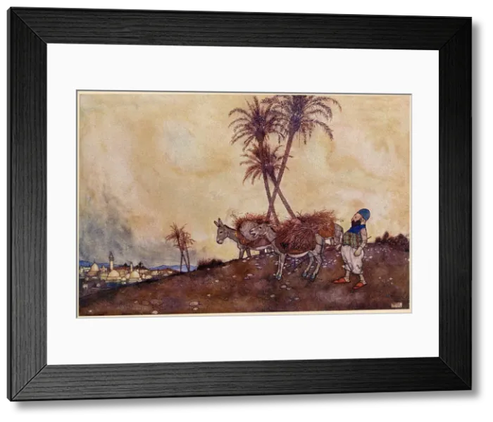 Framed Print : The Arabian Nights, illustration by Edmund Dulac. Ali Baba and the Forty Thieves. Ali Baba departed for the town a well satisfied man. Date: 1907 Framed Print : The Arabian Nights, illustration by Edmund Dulac. Ali Baba and the Forty Thieves. Ali Baba departed for the town a well satisfied man. Date: 1907