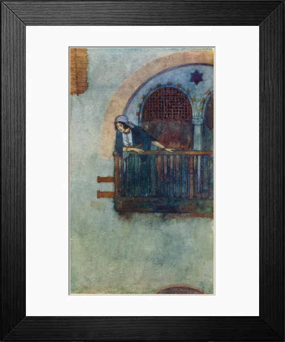 Framed Print : The Arabian Nights, illustration by Edmund Dulac. Ali Baba and the Forty Thieves. When Morgiana, who had remained all this time on the watch... Date: 1907 Framed Print : The Arabian Nights, illustration by Edmund Dulac. Ali Baba and the Forty Thieves. When Morgiana, who had remained all this time on the watch... Date: 1907