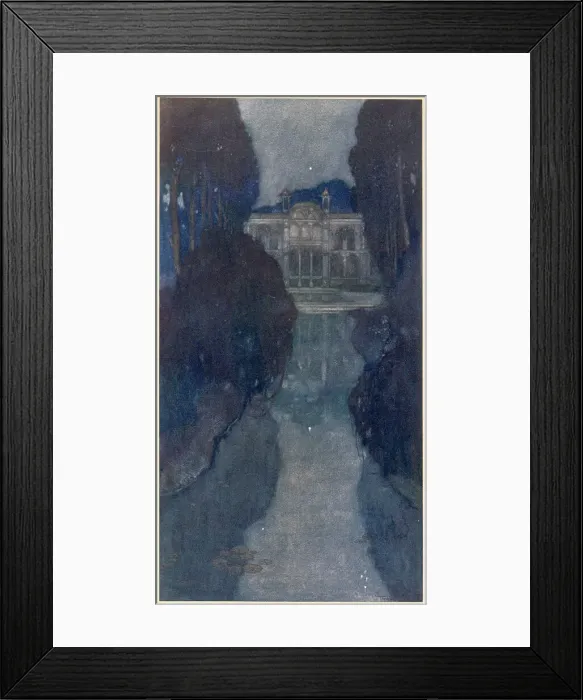 Framed Print : The Arabian Nights, illustration by Edmund Dulac. The Story of the Magic Horse. In the garden of the summer palace all was silence and solitude. Date: 1907 Framed Print : The Arabian Nights, illustration by Edmund Dulac. The Story of the Magic Horse. In the garden of the summer palace all was silence and solitude. Date: 1907
