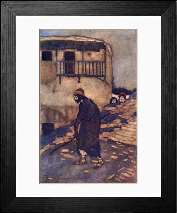 Framed Print : The Arabian Nights, illustration by Edmund Dulac. The Story of the Magic Horse. For many months he travelled without clue. Date: 1907 Framed Print : The Arabian Nights, illustration by Edmund Dulac. The Story of the Magic Horse. For many months he travelled without clue. Date: 1907