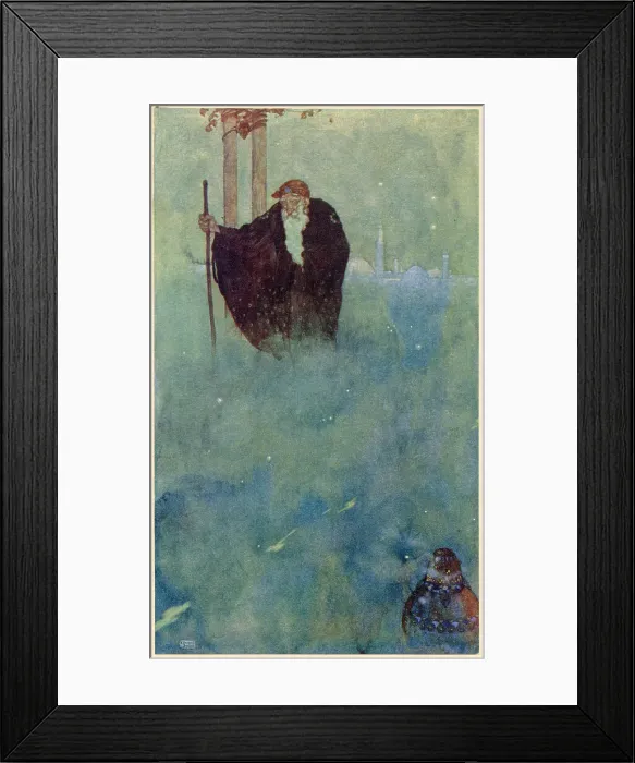 Framed Print : The Arabian Nights, illustration by Edmund Dulac. The Story of the Wicked Half-Brothers. There appeared before him an old man of venerable appearance. Date: 1907 Framed Print : The Arabian Nights, illustration by Edmund Dulac. The Story of the Wicked Half-Brothers. There appeared before him an old man of venerable appearance. Date: 1907