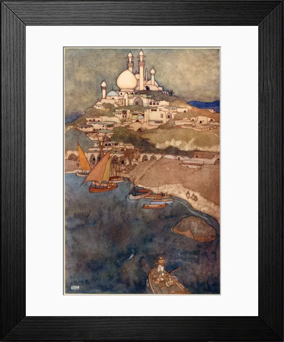 Framed Print : The Arabian Nights, illustration by Edmund Dulac. The Story of the Princess of Deryabar. A city among the Isles named Deryabar Date: 1907 Framed Print : The Arabian Nights, illustration by Edmund Dulac. The Story of the Princess of Deryabar. A city among the Isles named Deryabar Date: 1907